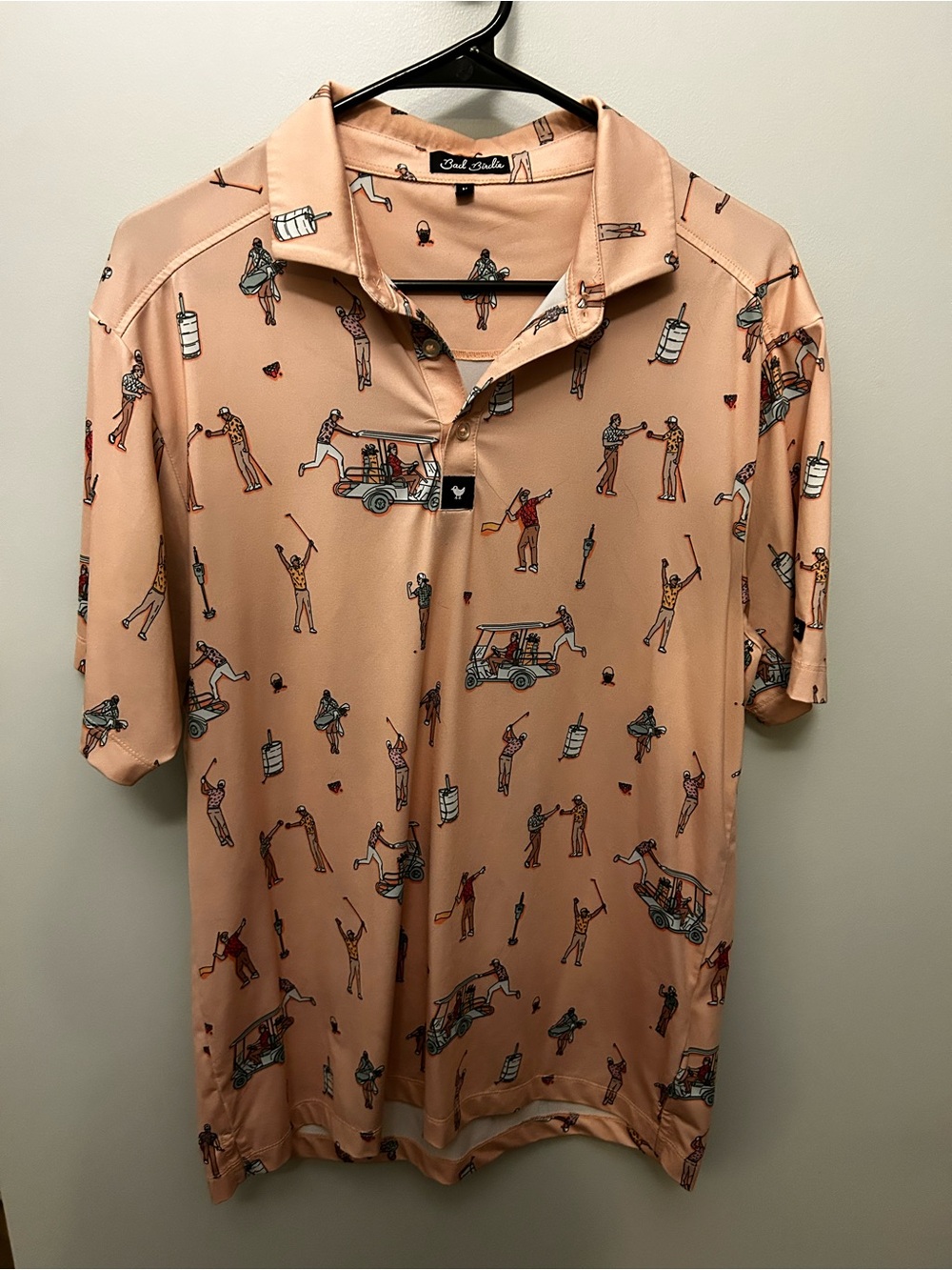 Bad Birdie golf shirt- Peach Golf Print